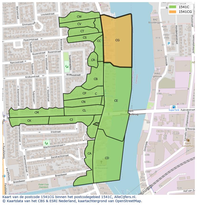 Afbeelding van het postcodegebied 1541 CG op de kaart.