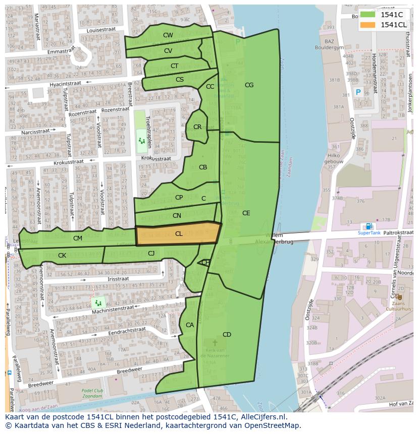 Afbeelding van het postcodegebied 1541 CL op de kaart.
