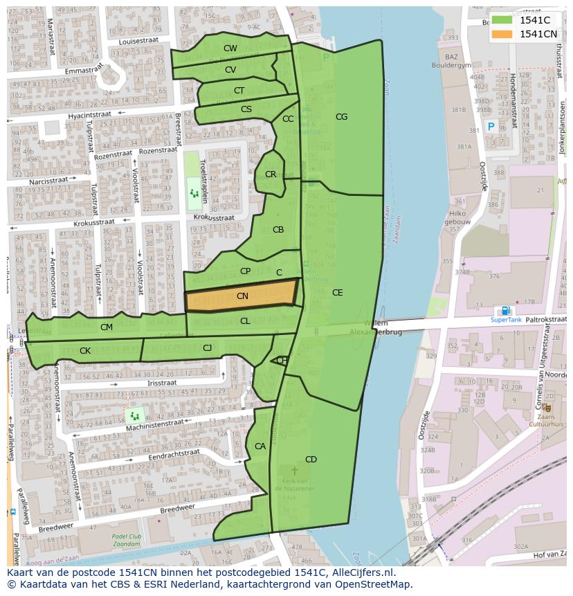 Afbeelding van het postcodegebied 1541 CN op de kaart.