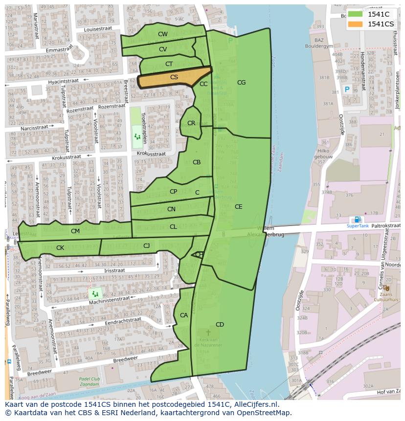 Afbeelding van het postcodegebied 1541 CS op de kaart.