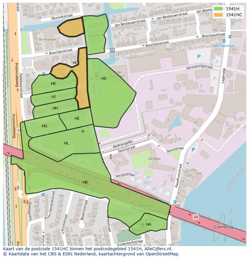 Afbeelding van het postcodegebied 1541 HC op de kaart.