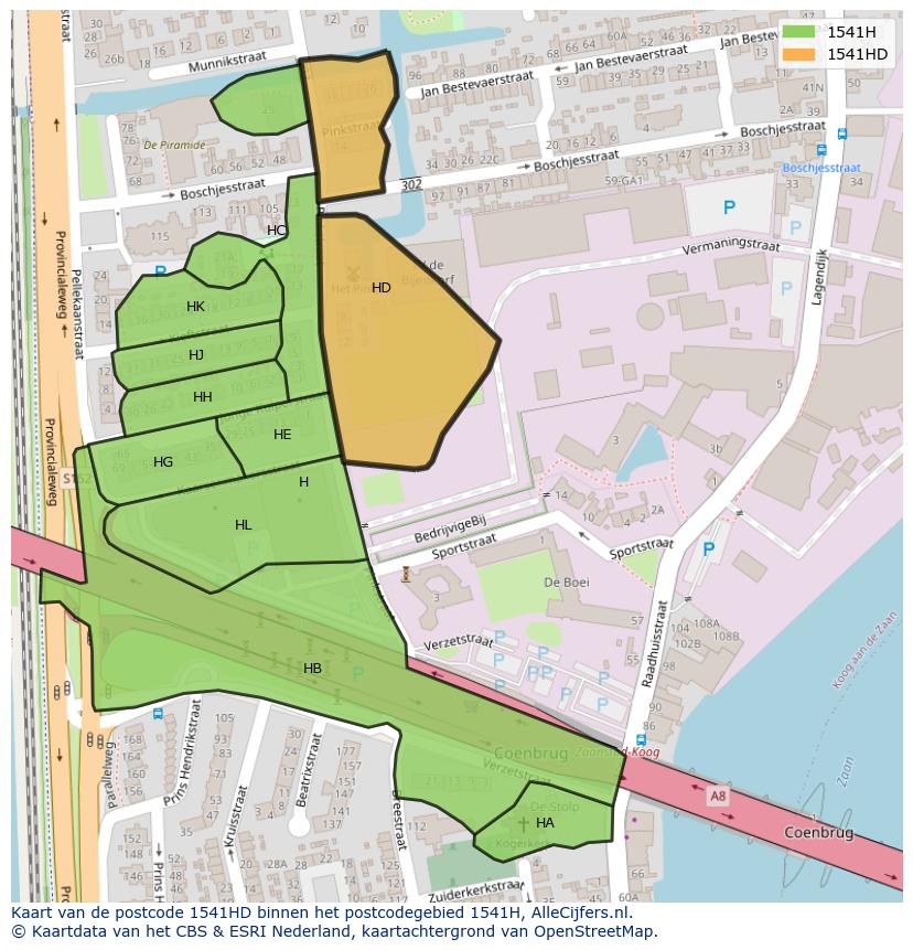Afbeelding van het postcodegebied 1541 HD op de kaart.