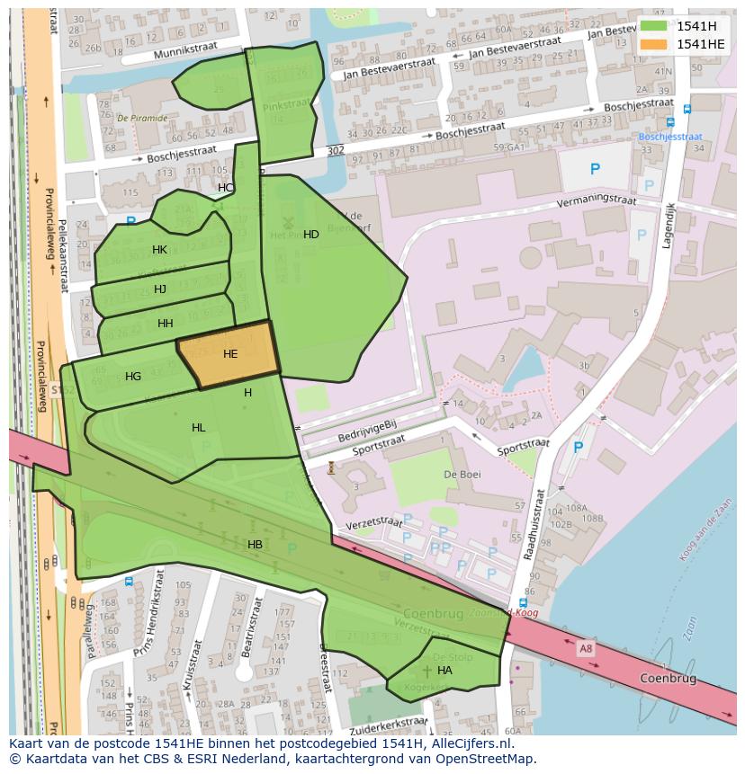 Afbeelding van het postcodegebied 1541 HE op de kaart.