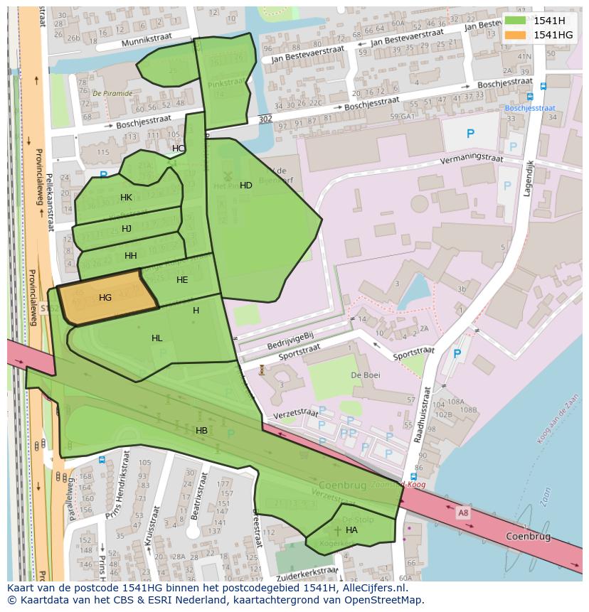 Afbeelding van het postcodegebied 1541 HG op de kaart.
