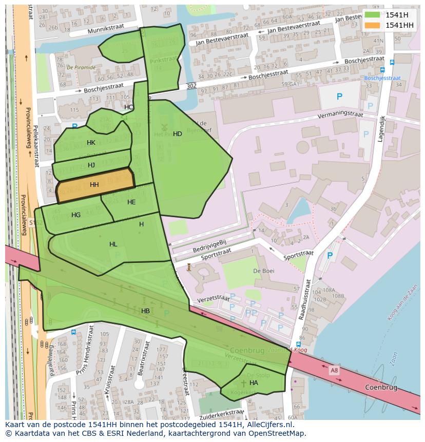 Afbeelding van het postcodegebied 1541 HH op de kaart.