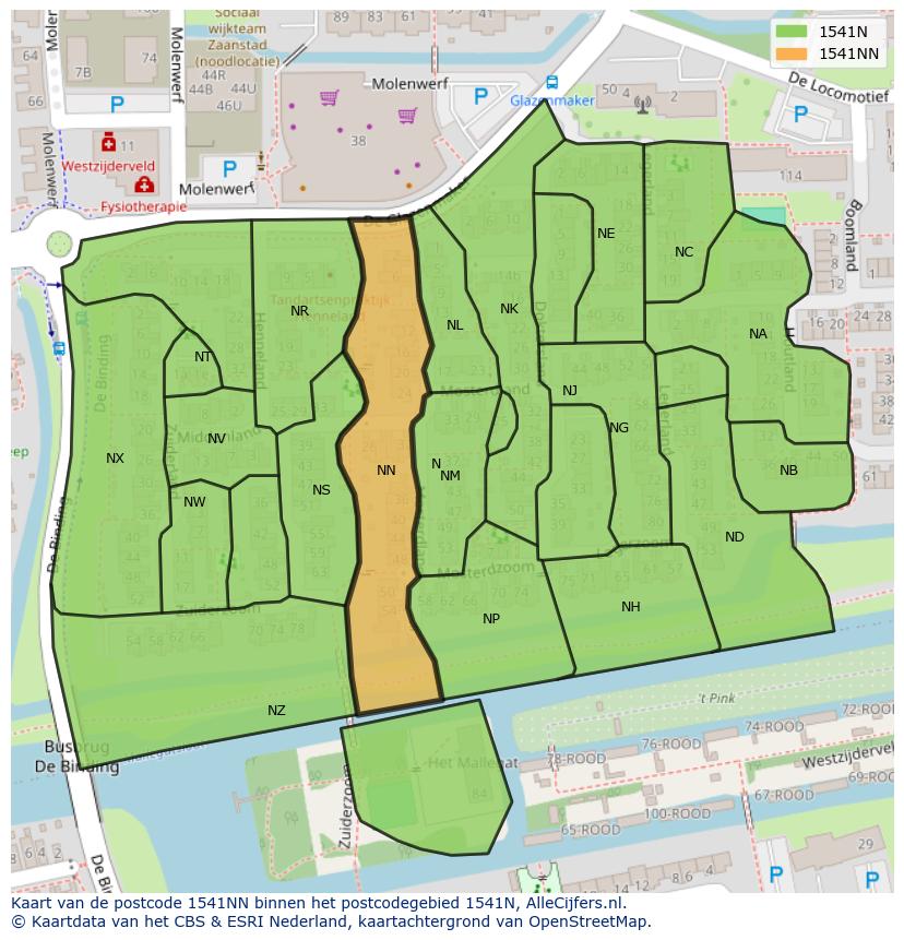 Afbeelding van het postcodegebied 1541 NN op de kaart.