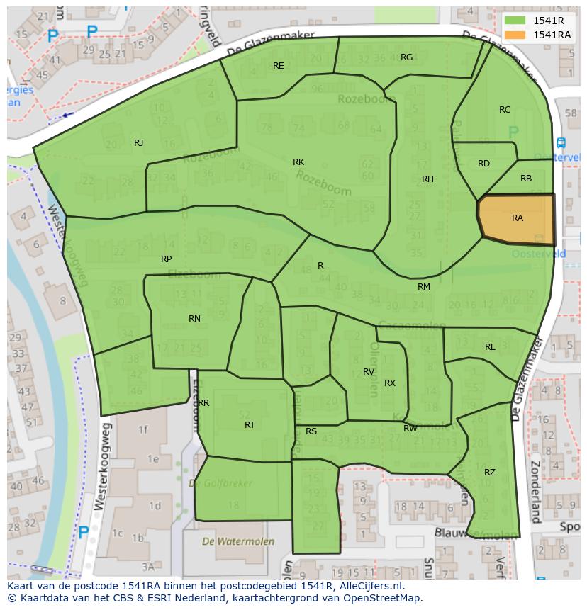 Afbeelding van het postcodegebied 1541 RA op de kaart.
