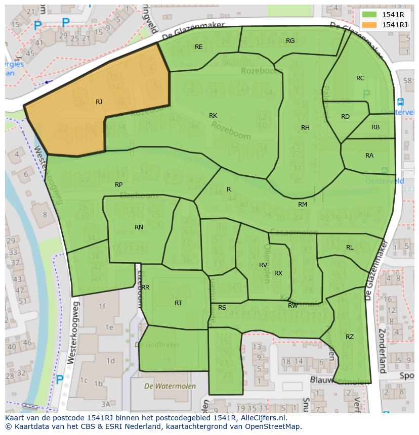 Afbeelding van het postcodegebied 1541 RJ op de kaart.