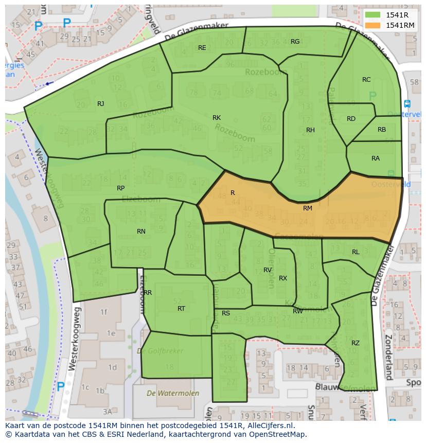 Afbeelding van het postcodegebied 1541 RM op de kaart.
