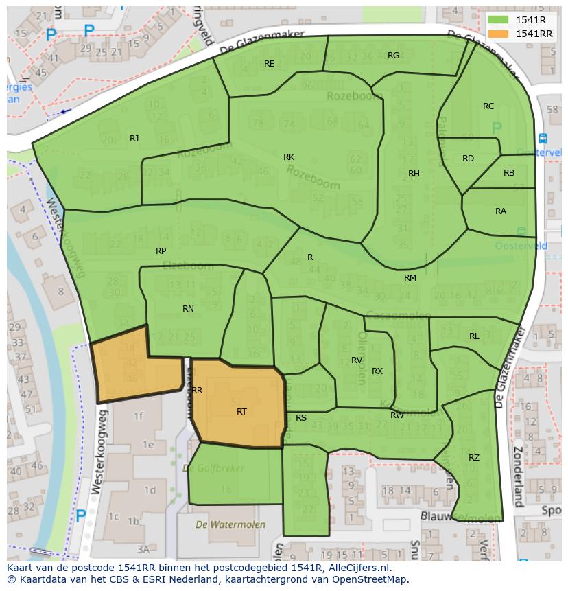 Afbeelding van het postcodegebied 1541 RR op de kaart.