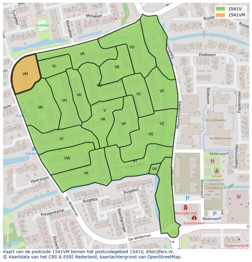 Afbeelding van het postcodegebied 1541 VM op de kaart.