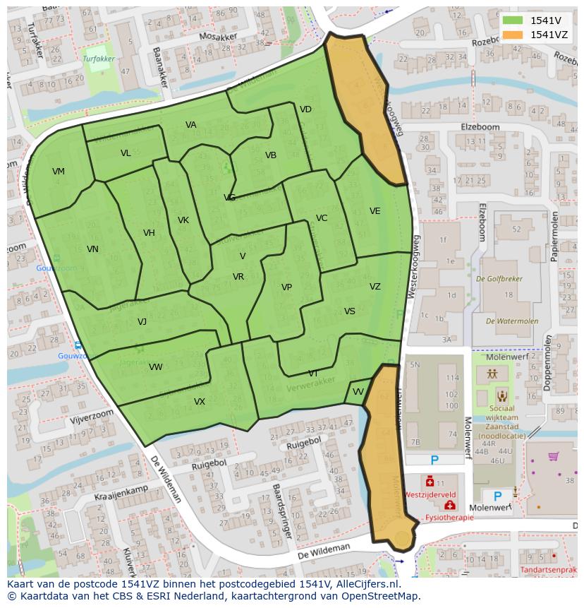 Afbeelding van het postcodegebied 1541 VZ op de kaart.