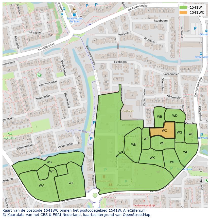 Afbeelding van het postcodegebied 1541 WC op de kaart.
