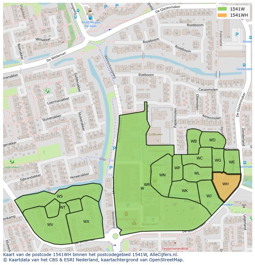 Afbeelding van het postcodegebied 1541 WH op de kaart.