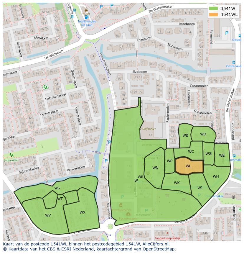 Afbeelding van het postcodegebied 1541 WL op de kaart.