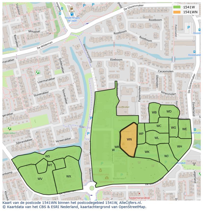 Afbeelding van het postcodegebied 1541 WN op de kaart.