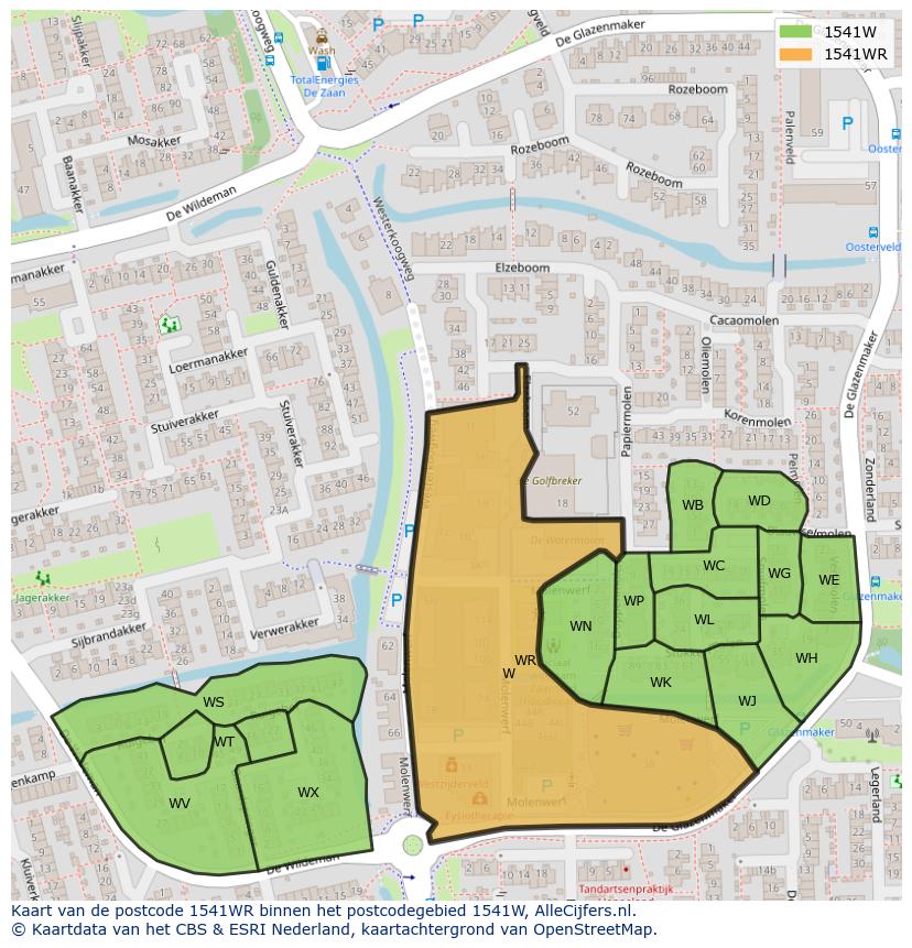 Afbeelding van het postcodegebied 1541 WR op de kaart.