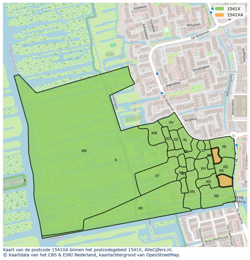 Afbeelding van het postcodegebied 1541 XA op de kaart.