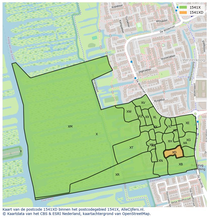 Afbeelding van het postcodegebied 1541 XD op de kaart.