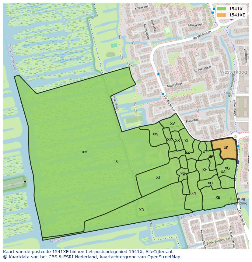 Afbeelding van het postcodegebied 1541 XE op de kaart.