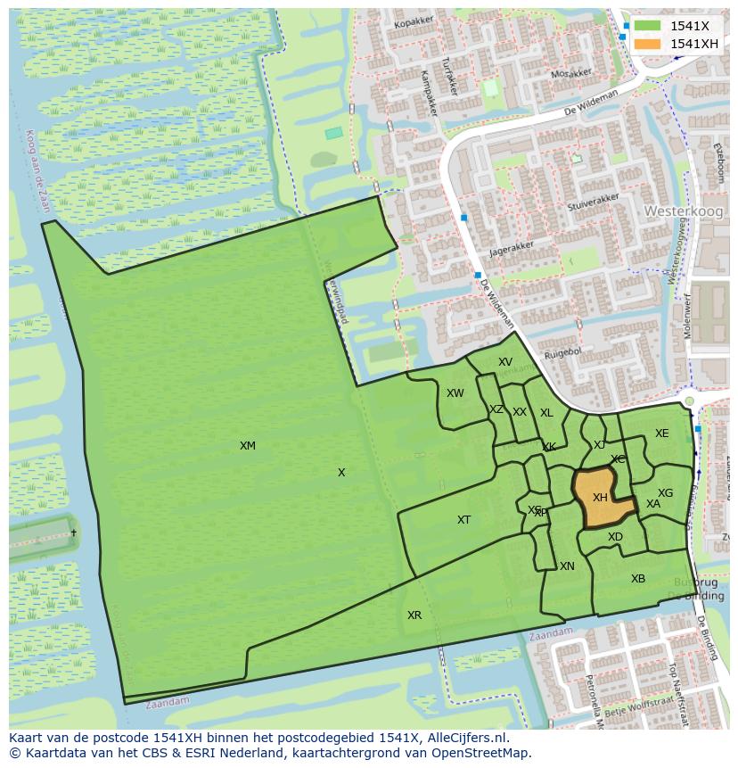 Afbeelding van het postcodegebied 1541 XH op de kaart.