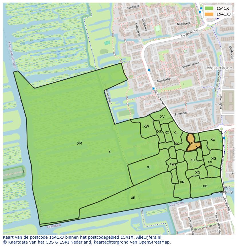 Afbeelding van het postcodegebied 1541 XJ op de kaart.
