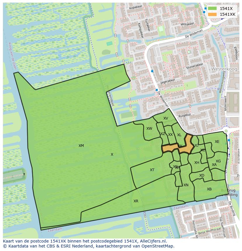 Afbeelding van het postcodegebied 1541 XK op de kaart.
