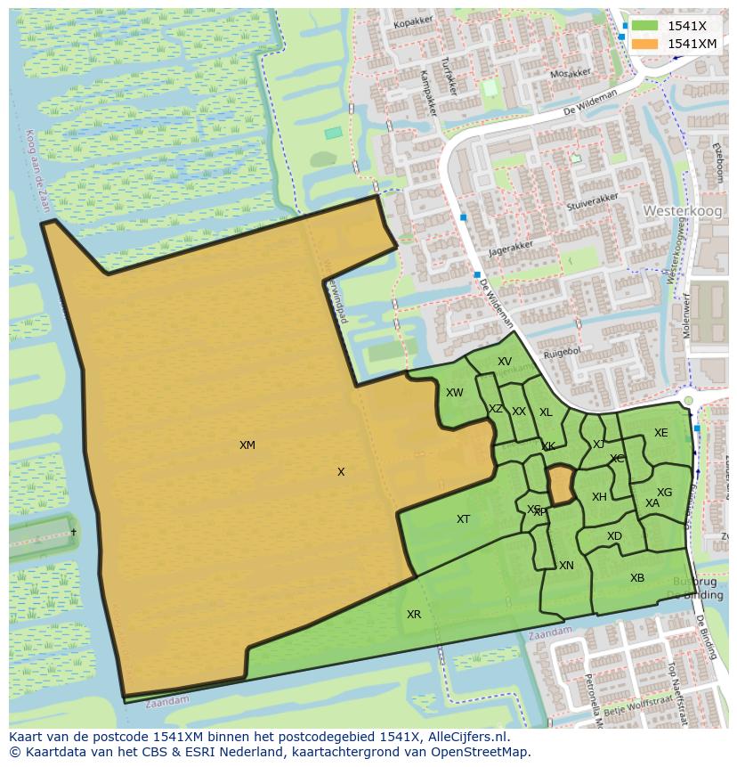 Afbeelding van het postcodegebied 1541 XM op de kaart.