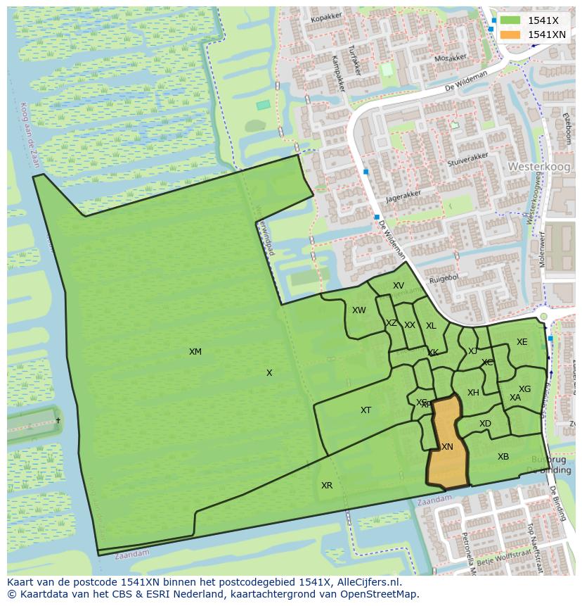 Afbeelding van het postcodegebied 1541 XN op de kaart.