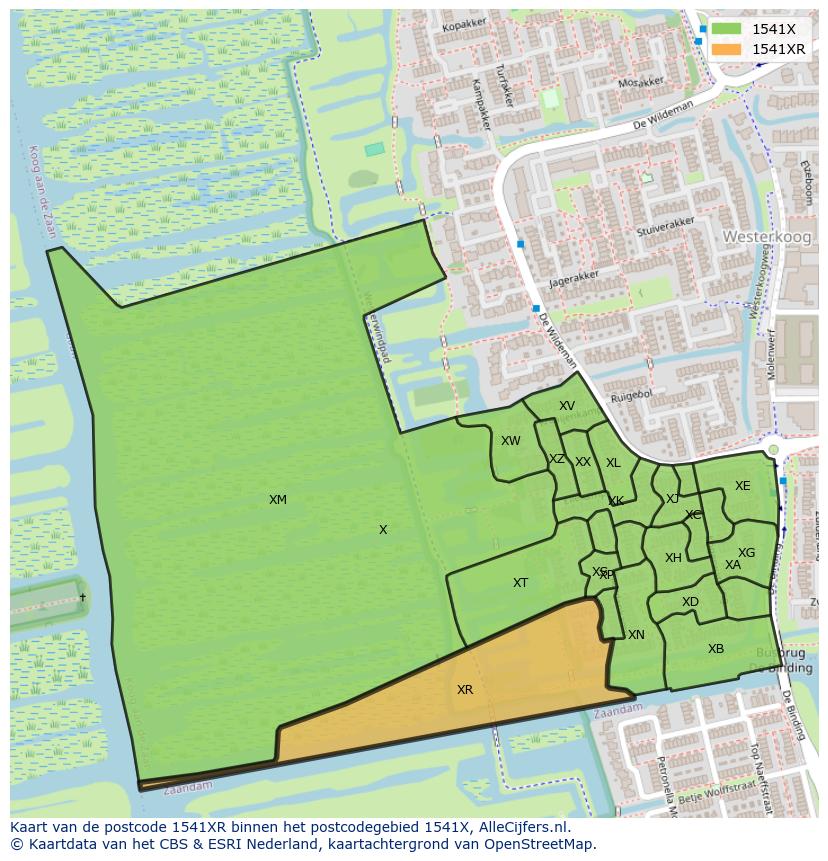 Afbeelding van het postcodegebied 1541 XR op de kaart.