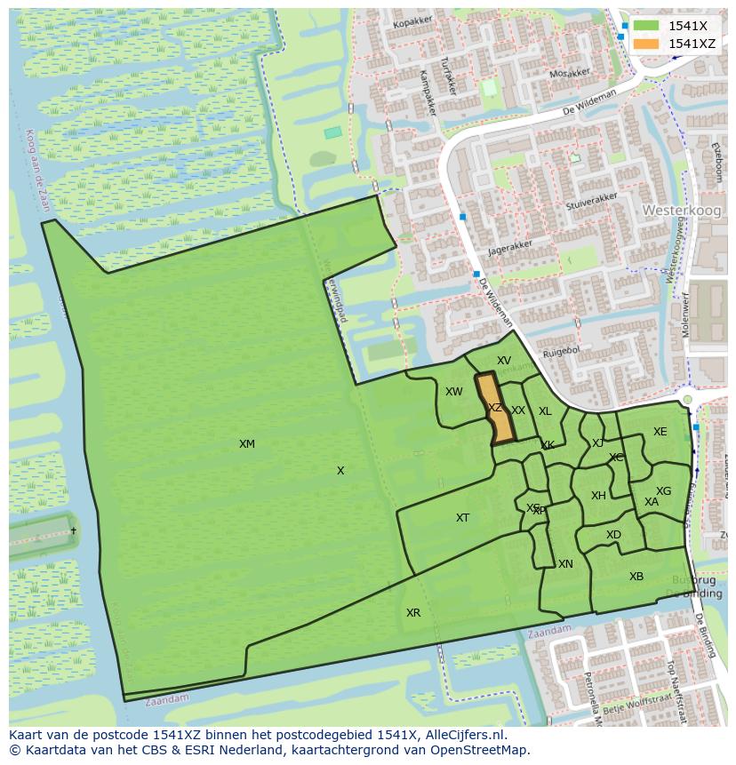 Afbeelding van het postcodegebied 1541 XZ op de kaart.