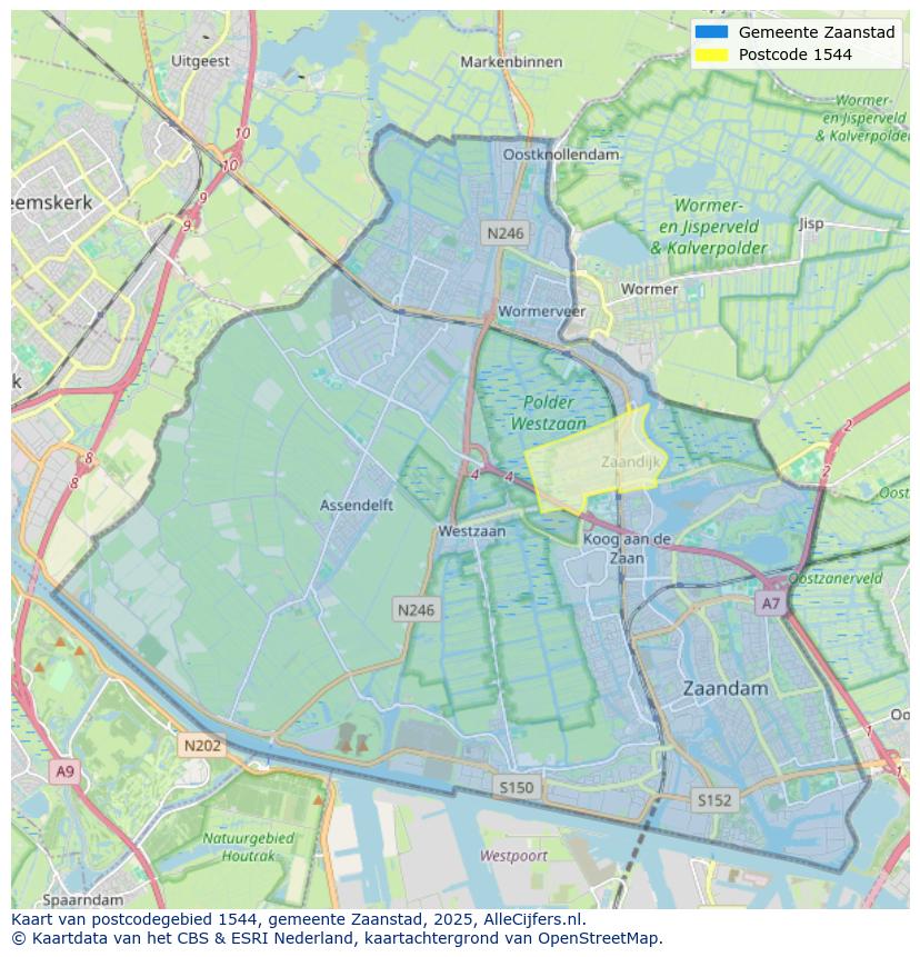 Afbeelding van het postcodegebied 1544 op de kaart.
