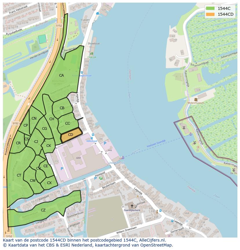 Afbeelding van het postcodegebied 1544 CD op de kaart.