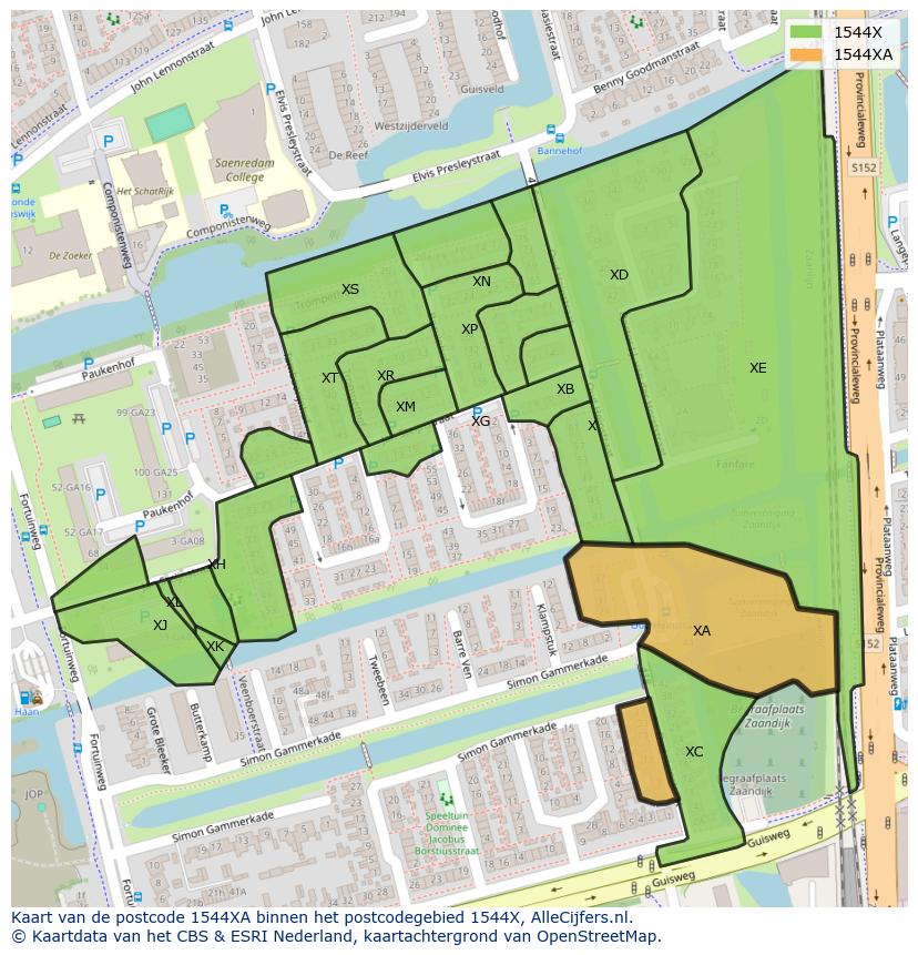 Afbeelding van het postcodegebied 1544 XA op de kaart.