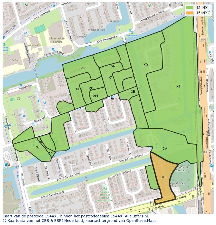 Afbeelding van het postcodegebied 1544 XC op de kaart.