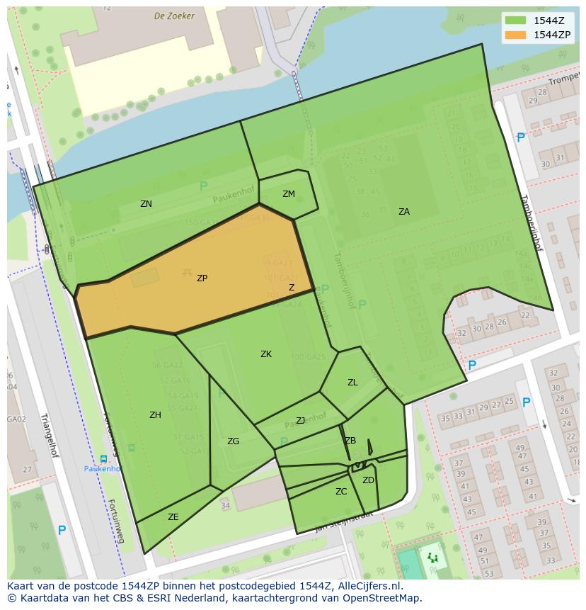 Afbeelding van het postcodegebied 1544 ZP op de kaart.
