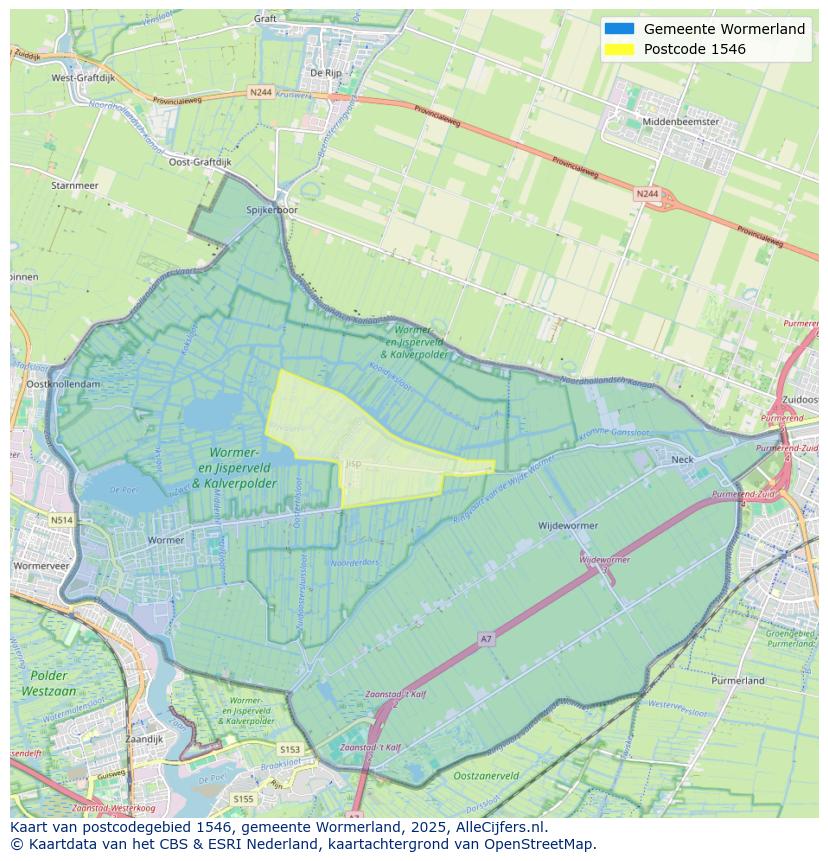 Afbeelding van het postcodegebied 1546 op de kaart.