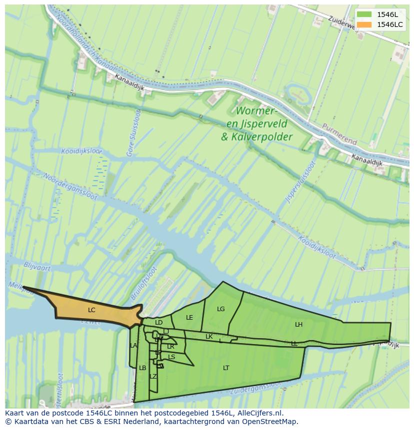 Afbeelding van het postcodegebied 1546 LC op de kaart.