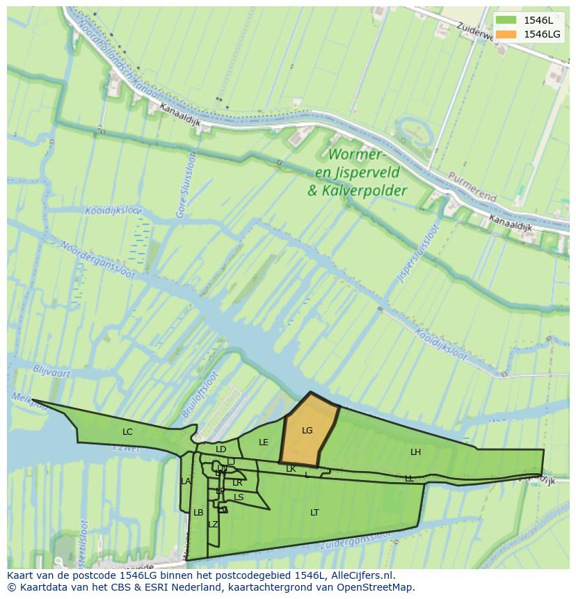 Afbeelding van het postcodegebied 1546 LG op de kaart.
