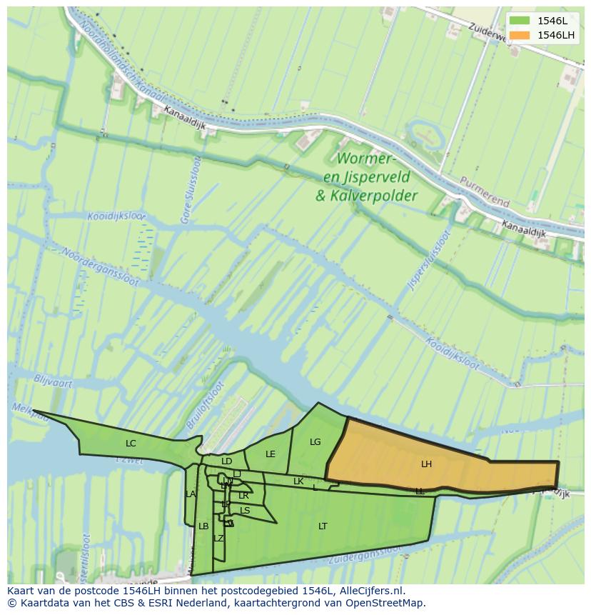 Afbeelding van het postcodegebied 1546 LH op de kaart.
