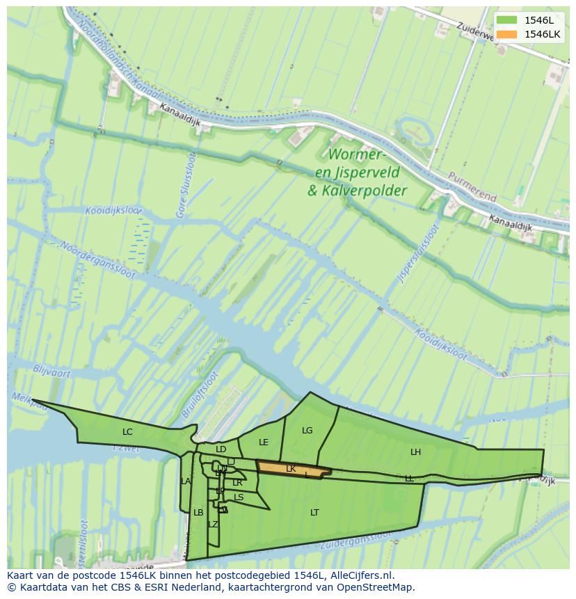 Afbeelding van het postcodegebied 1546 LK op de kaart.