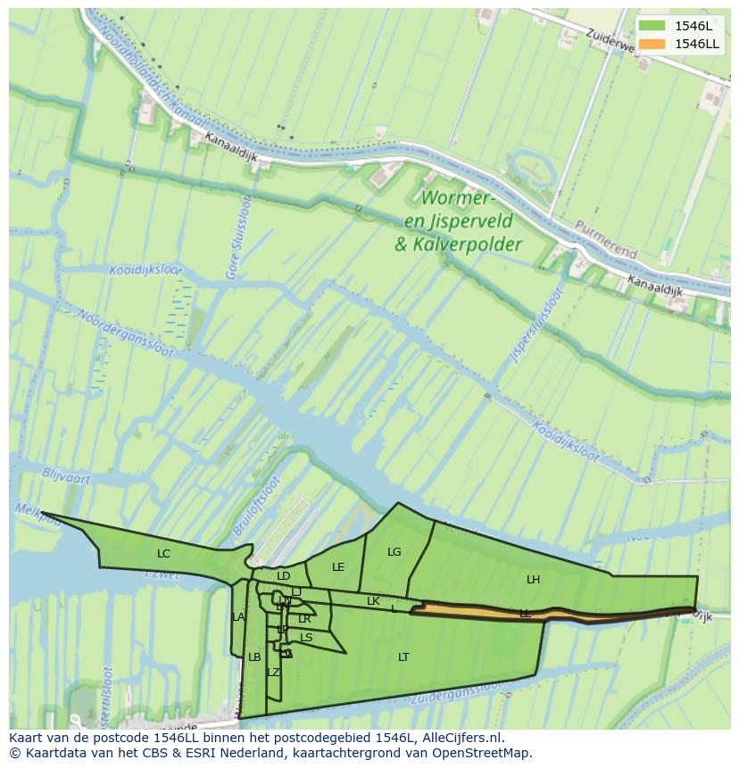 Afbeelding van het postcodegebied 1546 LL op de kaart.