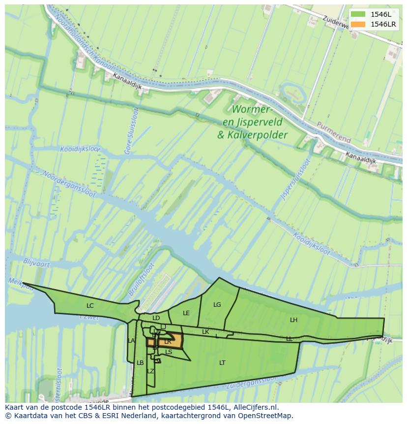 Afbeelding van het postcodegebied 1546 LR op de kaart.