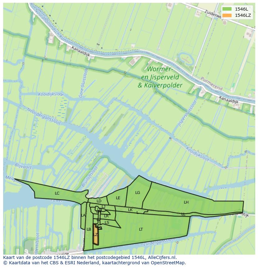 Afbeelding van het postcodegebied 1546 LZ op de kaart.