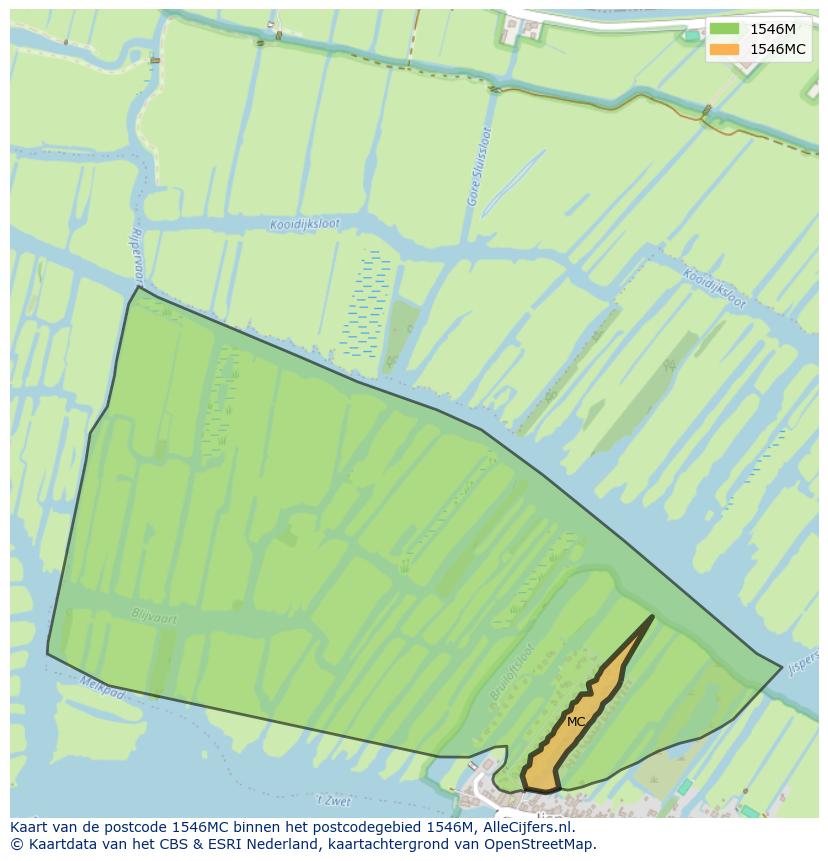 Afbeelding van het postcodegebied 1546 MC op de kaart.