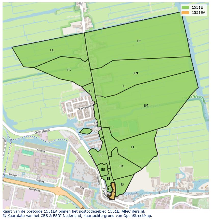 Afbeelding van het postcodegebied 1551 EA op de kaart.