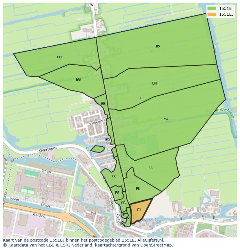 Afbeelding van het postcodegebied 1551 EJ op de kaart.