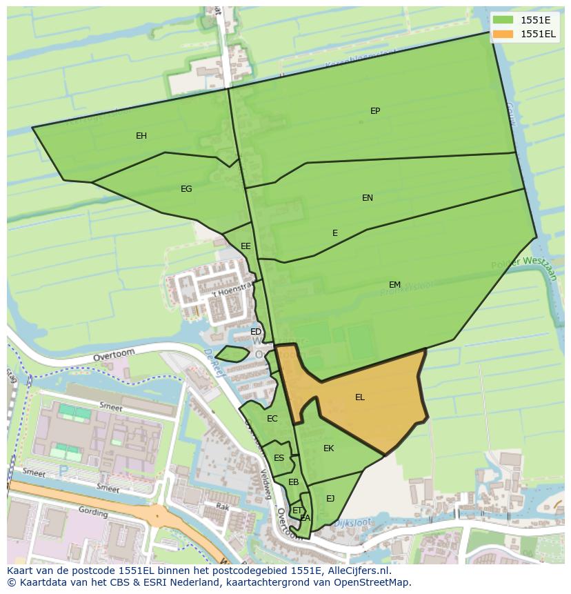 Afbeelding van het postcodegebied 1551 EL op de kaart.