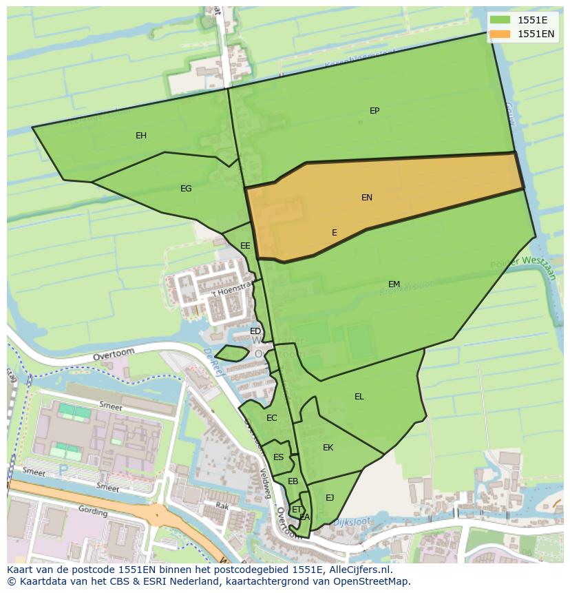 Afbeelding van het postcodegebied 1551 EN op de kaart.