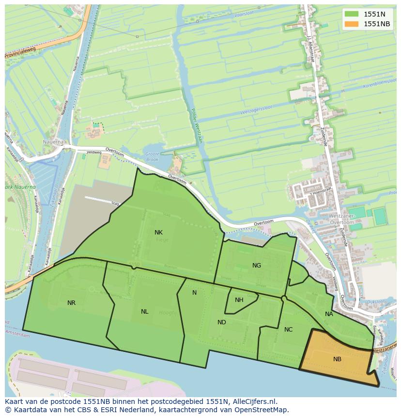 Afbeelding van het postcodegebied 1551 NB op de kaart.